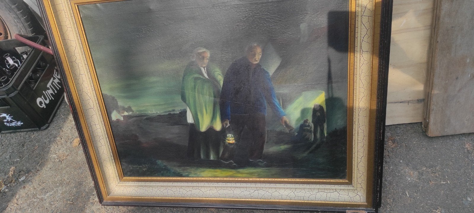 Sfeervol antiek olieverfschilderij G. De la Garde H.J. (1942, Ophalen, Gesigneerd, Landschap, Doek
