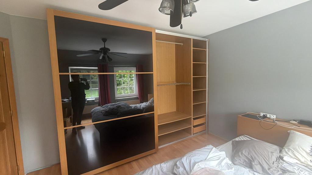 Grote kleerkast met schuifdeuren, Huis en Inrichting, Ophalen, Gebruikt, Eikenhout, 200 cm of meer