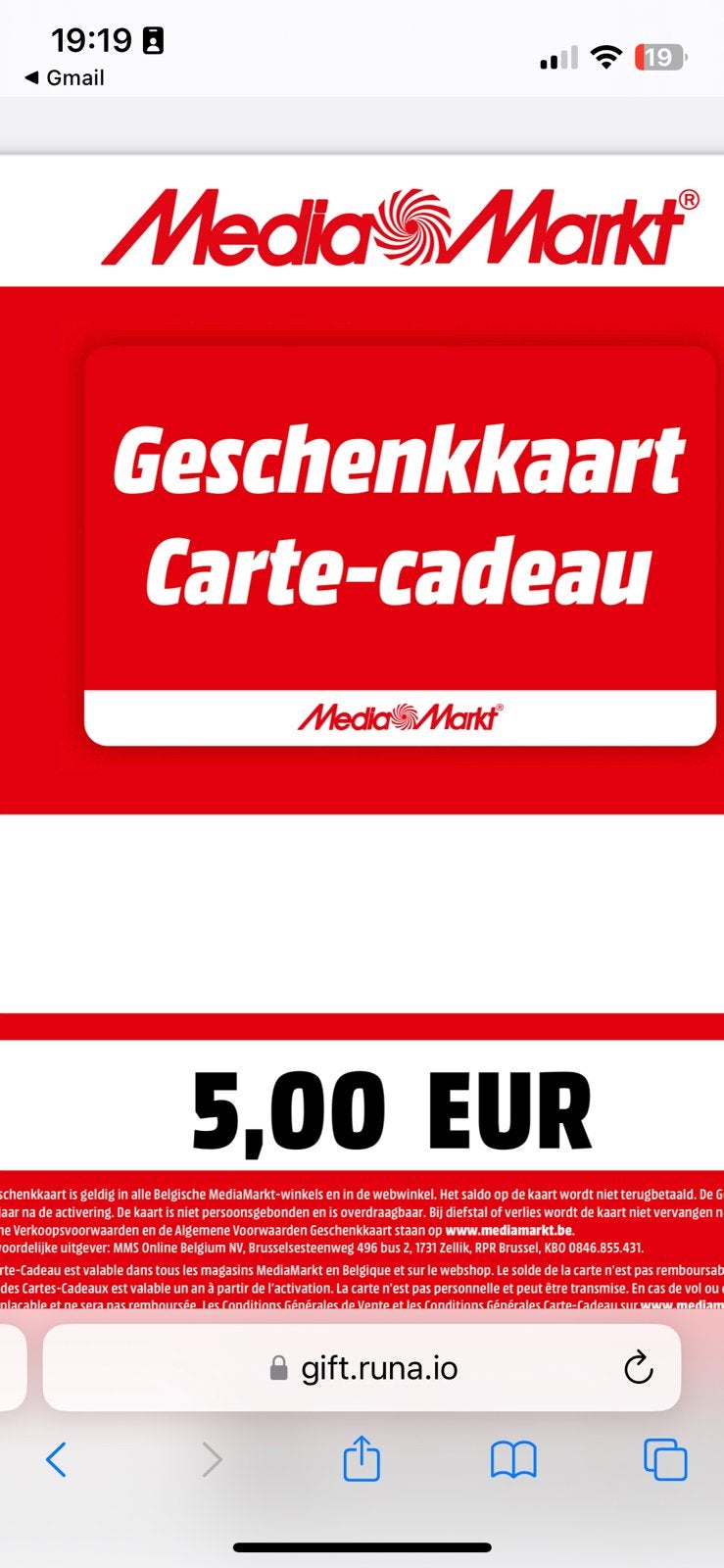 Carte cadeau Mediamarkt 5 euros, Bon cadeau