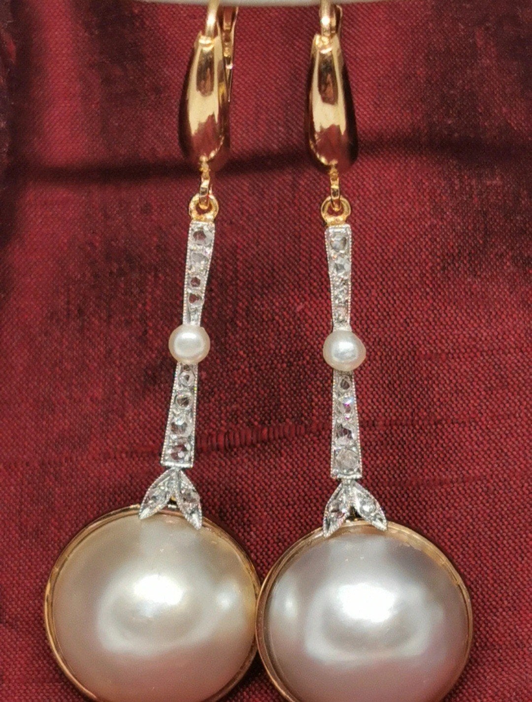 Exclusieve oorhangers met Mabe en Akoya parels, diamanten, Bijoux, Sacs & Beauté, Boucles d'oreilles, Enlèvement ou Envoi, Blanc