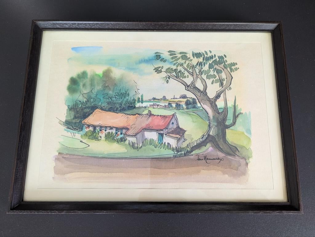 Geaquarelleerde offsettekening "De Hoogpoort te Asse", Enlèvement ou Envoi