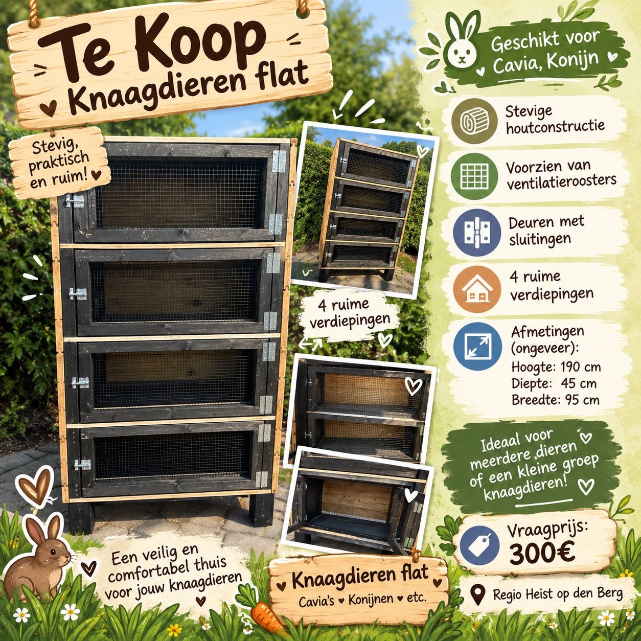 Knaagdieren flat, Ophalen, Kooi, Gebruikt, Cavia