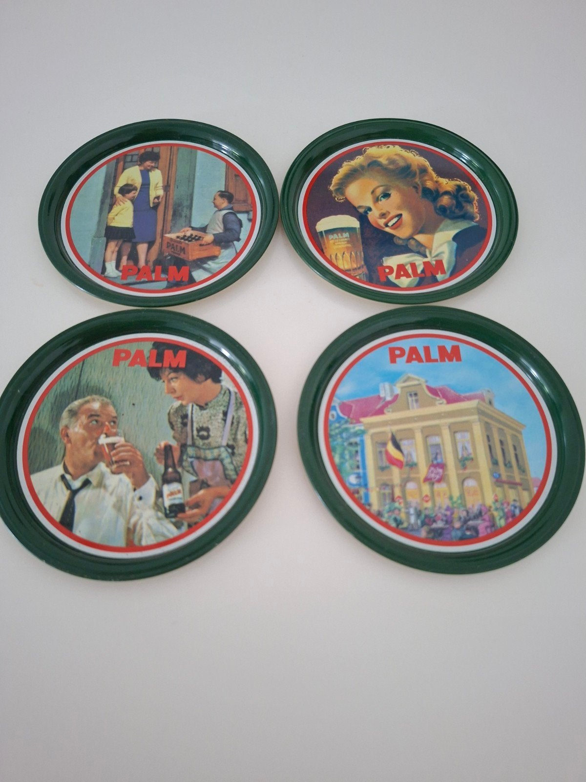 onderzetters palm vintage afbeelding, Gebruikt, Glasonderzetter, Ophalen of Verzenden, Metaal