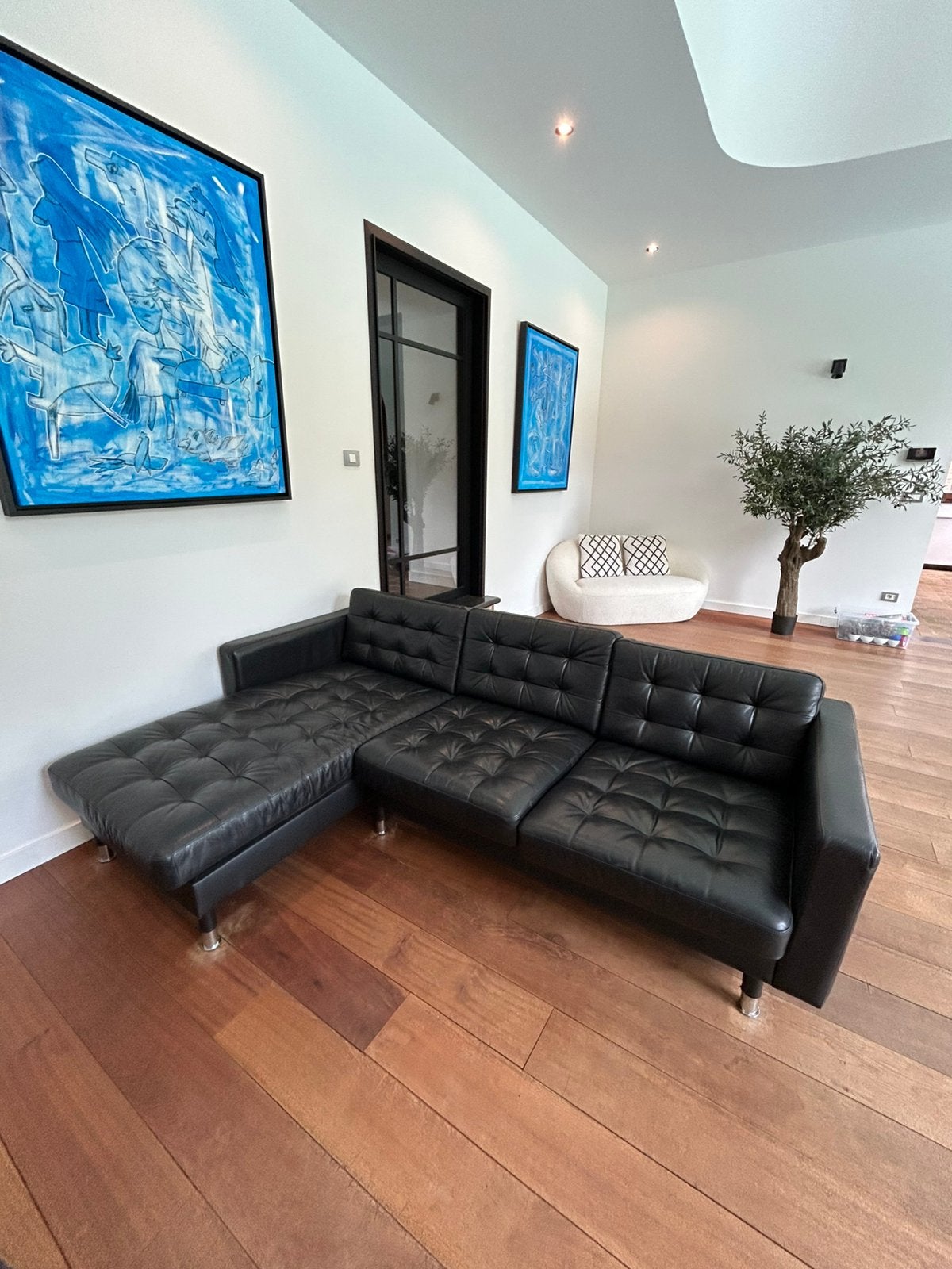 IKEA LANDSKRONA zwarte lederen hoekzetel – zeer goede staat, Maison & Meubles, Canapés | Coins salons complets, Enlèvement, Comme neuf