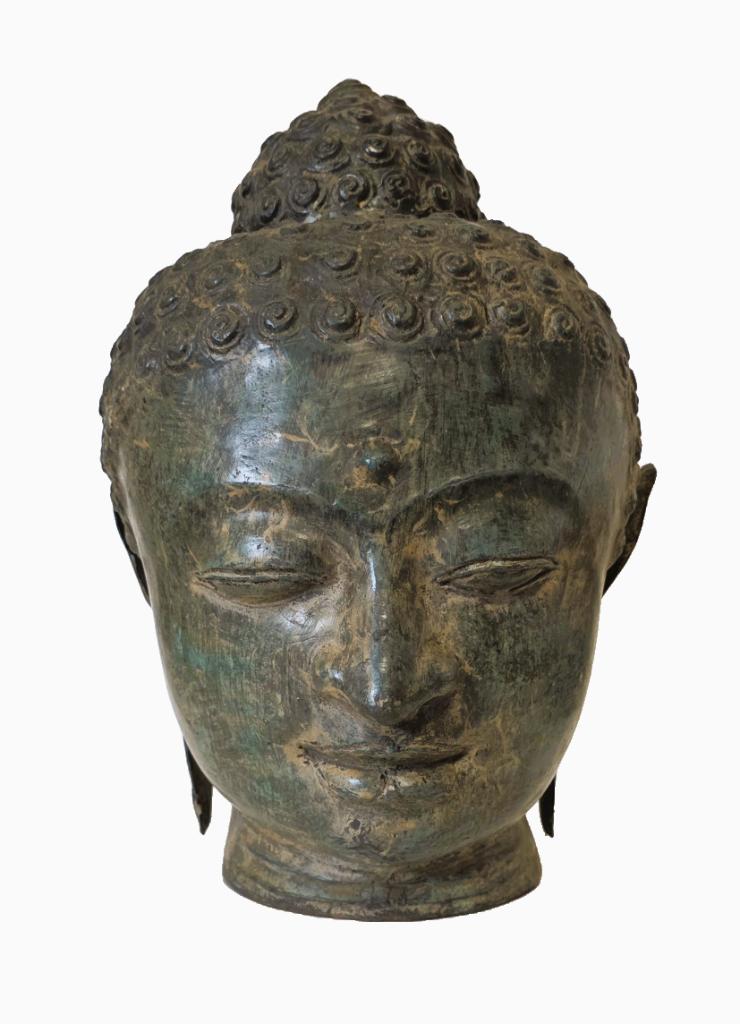 Groot bronzen Boeddha hoofd., Ophalen of Verzenden