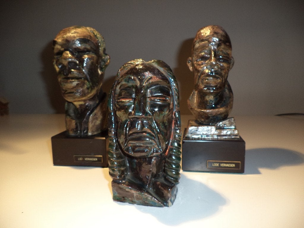 Lode VERHAEGEN 3x unieke karakterkop terracotta brutalisme, Antiek en Kunst, Ophalen of Verzenden, Geglazuurd