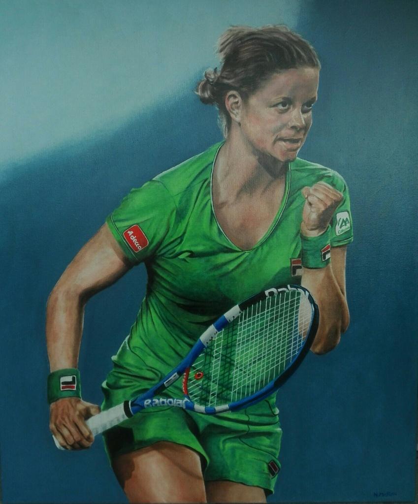 eigen olieverfwerk  Kim Clijsters in aktie, Ophalen
