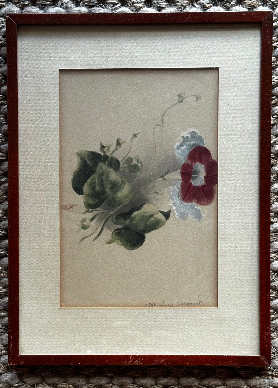 Aquarel Lucie Jacquart (gesigneerd, 1895) (2/2), Enlèvement, Encadré, Aquarelle, Fleurs