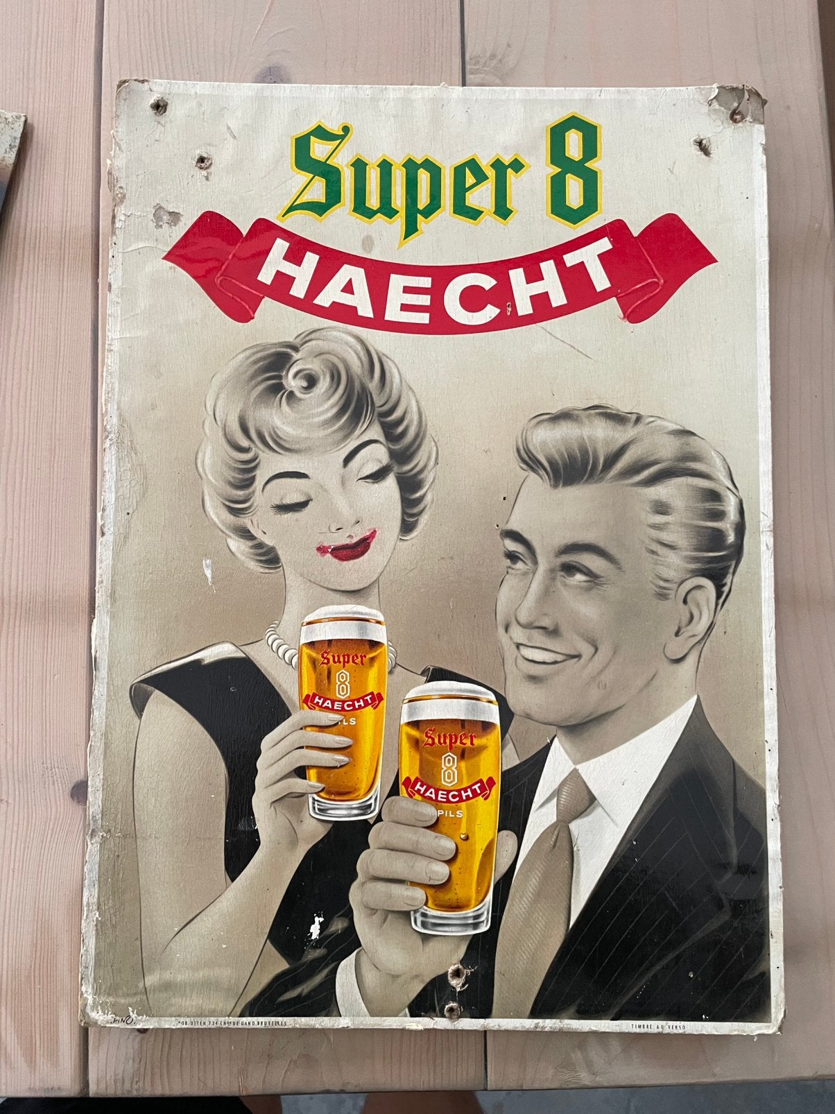 Reclame bord super 8 haecht, Enlèvement ou Envoi, Utilisé, Panneau, Plaque ou Plaquette publicitaire
