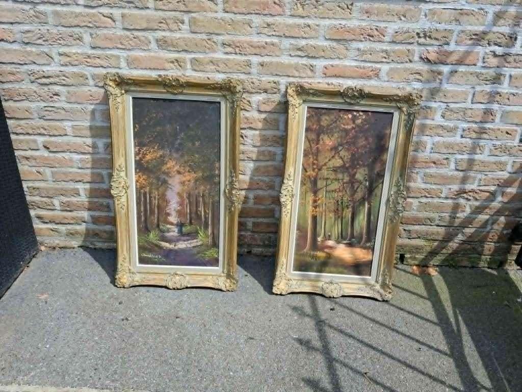 2x schilderij landschap 74cm hoog - bieden, Antiek en Kunst, Ophalen