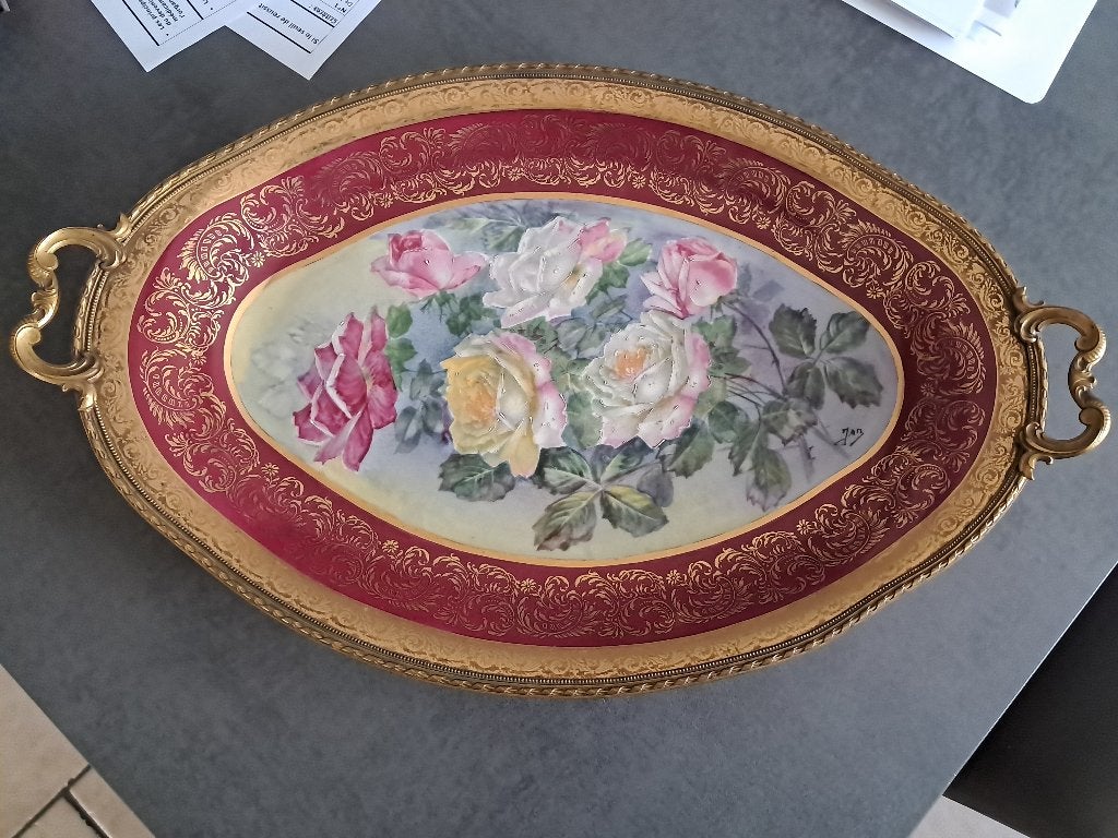 Grand plateau ancien Limoges P. Pataud 48cm  30cm, Enlèvement