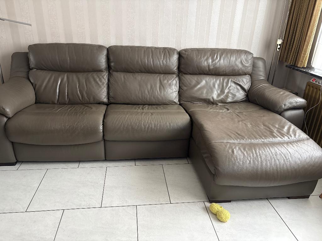 3-zits Zetel met lounge, kleur taupe, Ophalen, 250 tot 300 cm, Gebruikt, Driepersoons