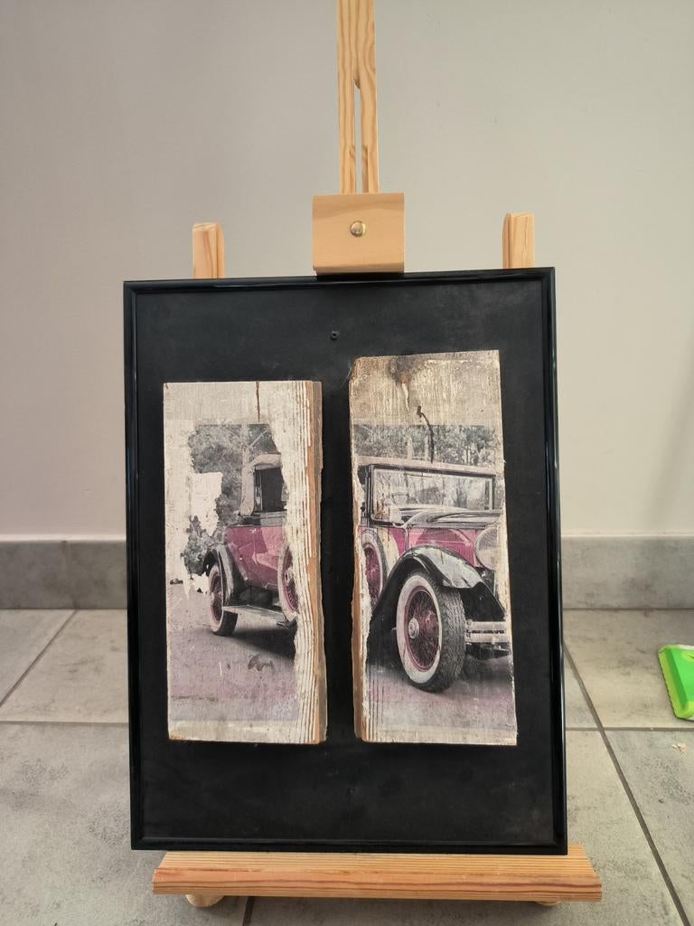 Foto van oldtimer print op hout, Enlèvement, Imprimé