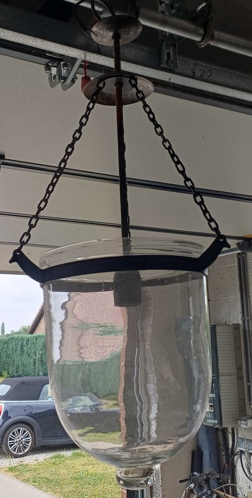 Suspension lumineuse en verre et fer forgé, Enlèvement, Utilisé, Verre