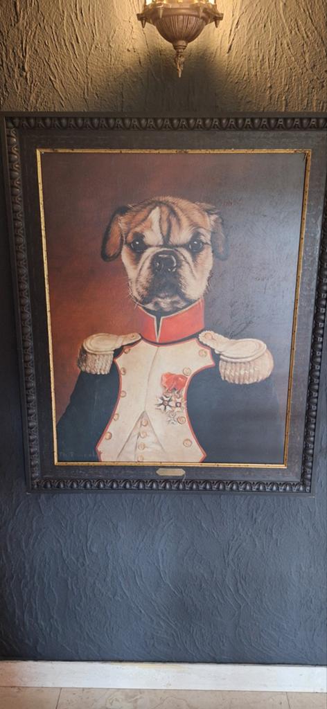 Grote schilderij hond in kostuum reproductie !!, Huis en Inrichting, Woonaccessoires | Schilderijen, Tekeningen en Foto's, Ophalen