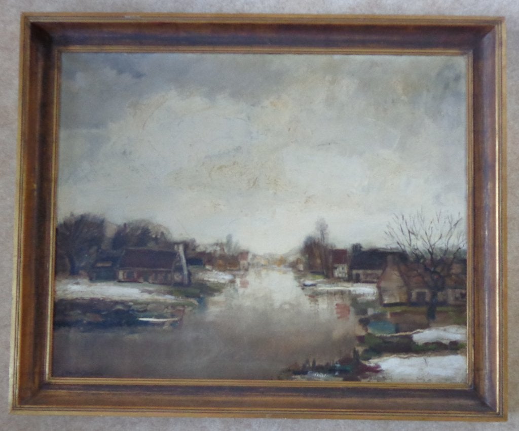 LUCIEN VAN DEN DRIESSCHE / LEIE / OLIEVERF 94x114cm KADER, Paysage, Expressionniste, Enlèvement, Toile
