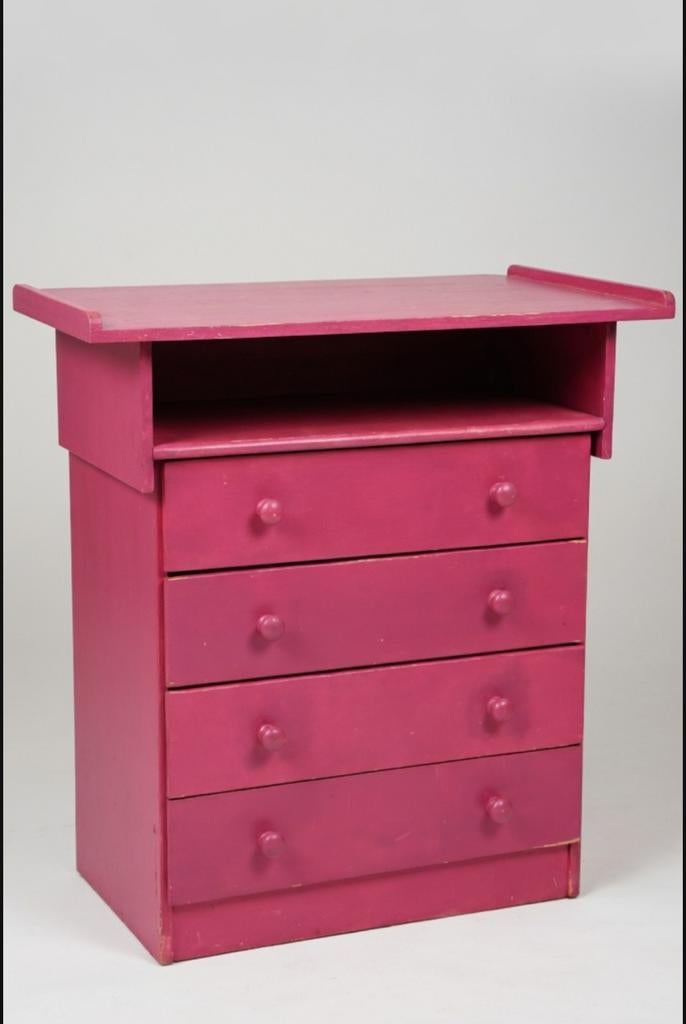 Vintage luiertafel in hout – Fuchsia / Magenta, Ophalen, Gebruikt, 50 tot 70 cm, 75 tot 100 cm