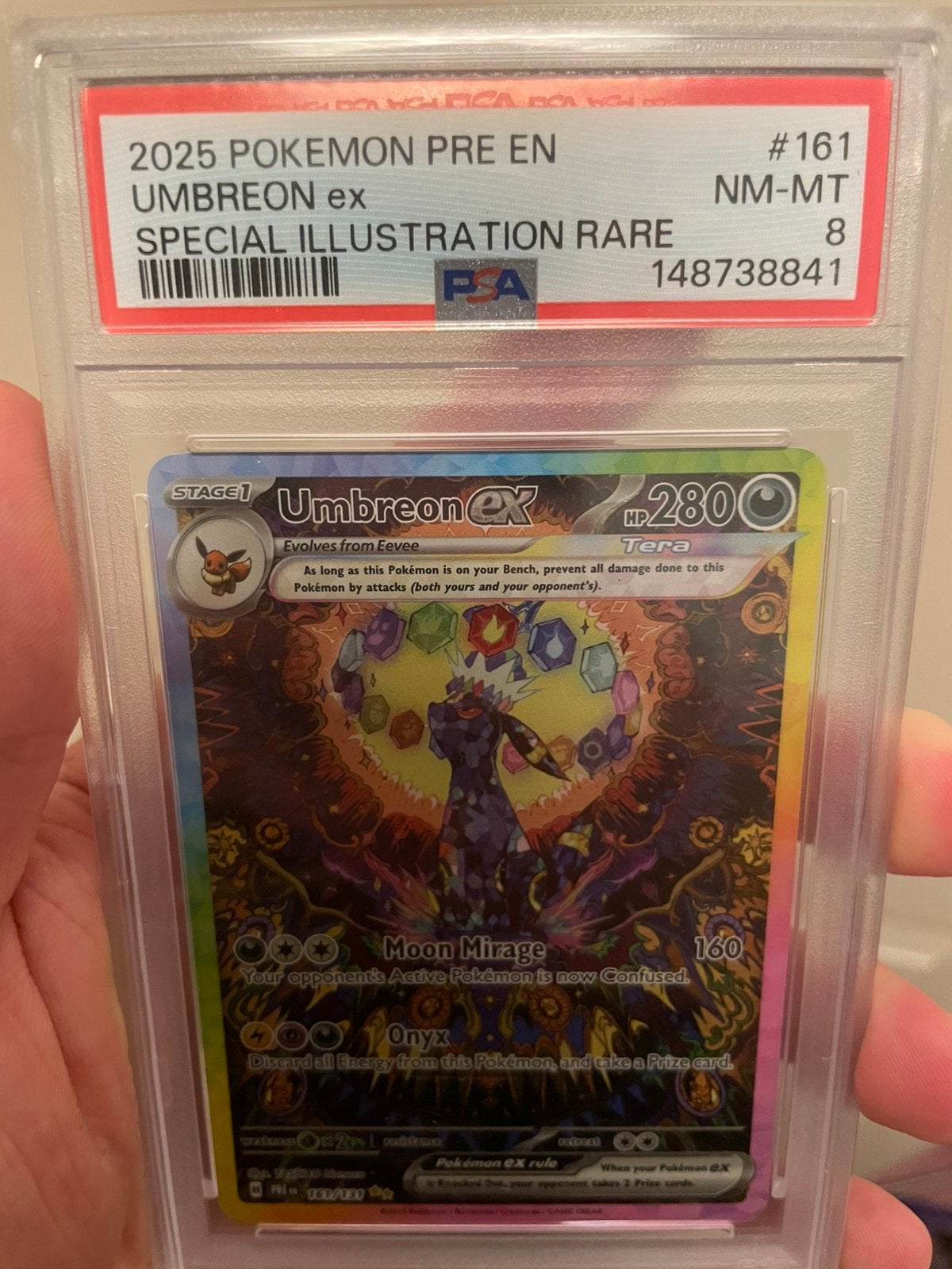 Pokémon Umbreon ex 161/131 PSA 8 – Prismatic Evolutions SIR, Ophalen of Verzenden, Nieuw