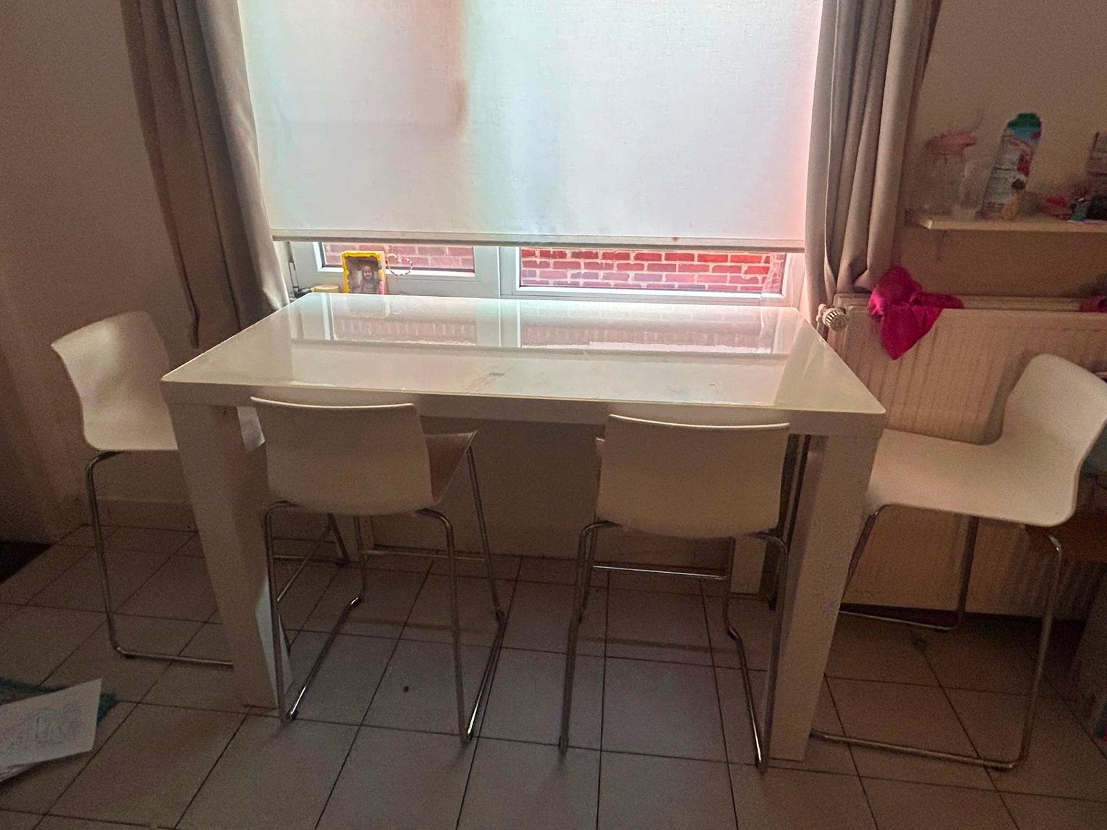 Bartafel met krukken, Huis en Inrichting, Ophalen, Zo goed als nieuw, Wit, 4 tot 6 stoelen