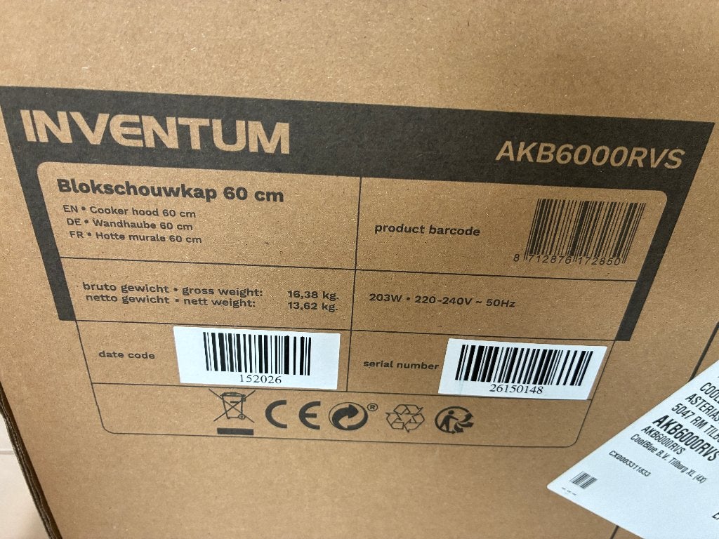 Dampkap Inventum 60cm blokschouwkap NIEUW, Elektronische apparatuur, Ophalen, Wandschouwkap, Motor, Nieuw
