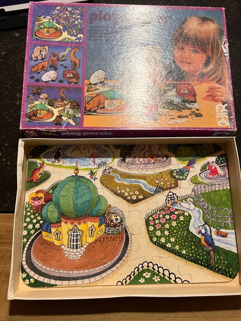 Vintage speelgoed Schmid, Play Puzzle *In de dierentuin*, Ophalen of Verzenden