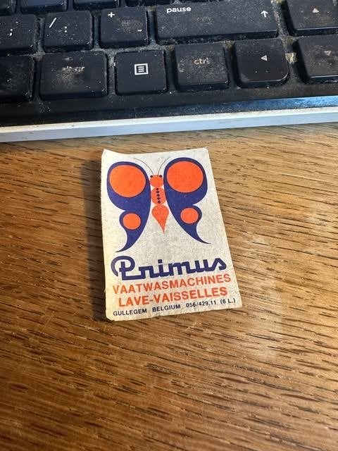 étiquette boîte d'allumettes Primus lave-vaisselle Gullegem, Collections, Articles de fumeurs, Briquets & Boîtes d'allumettes