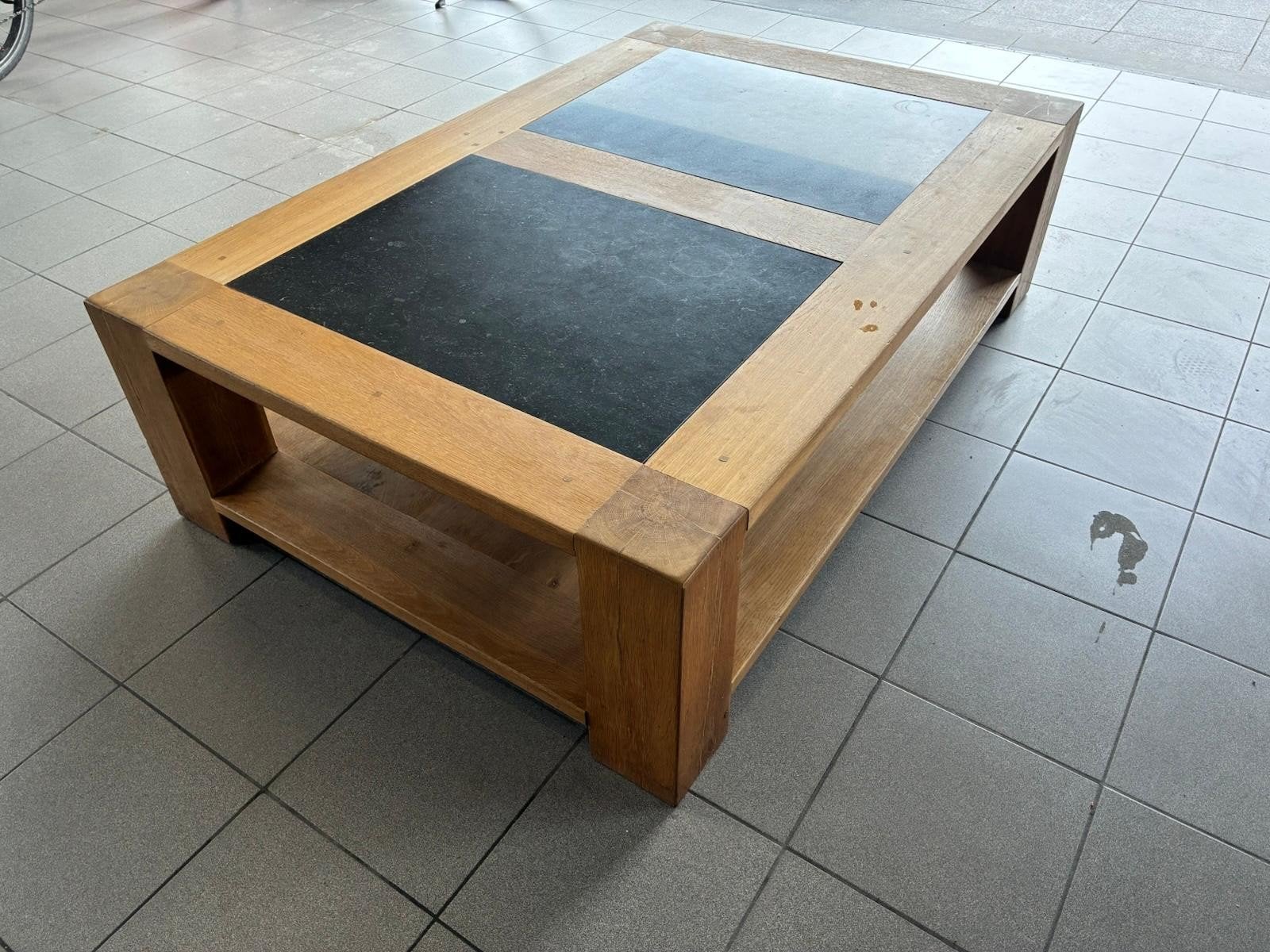 massief eiken salontafel met natuursteen., Enlèvement