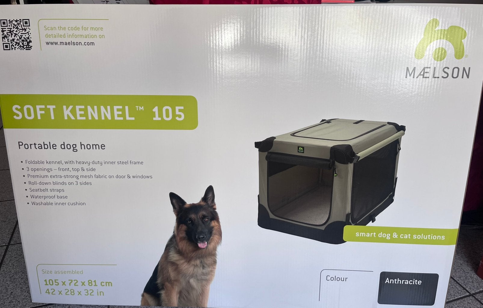 Maelson Soft Kennel 105 antraciet opvouwbare transportkooi, Ophalen of Verzenden, Nieuw