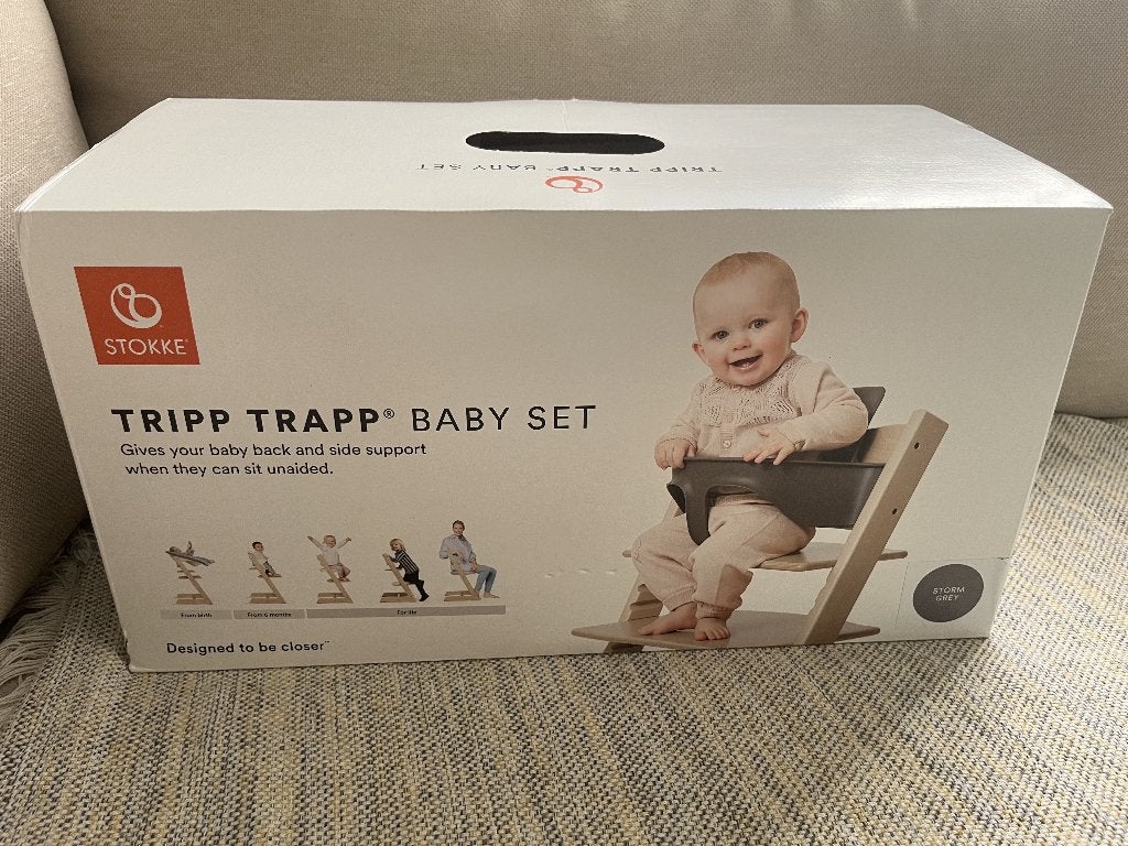 Stokke Tripp Trapp babyset (stormgrijs), Kinderen en Baby's, Kinderstoelen, Ophalen, Nieuw, Meegroeistoel, Afneembaar eetblad