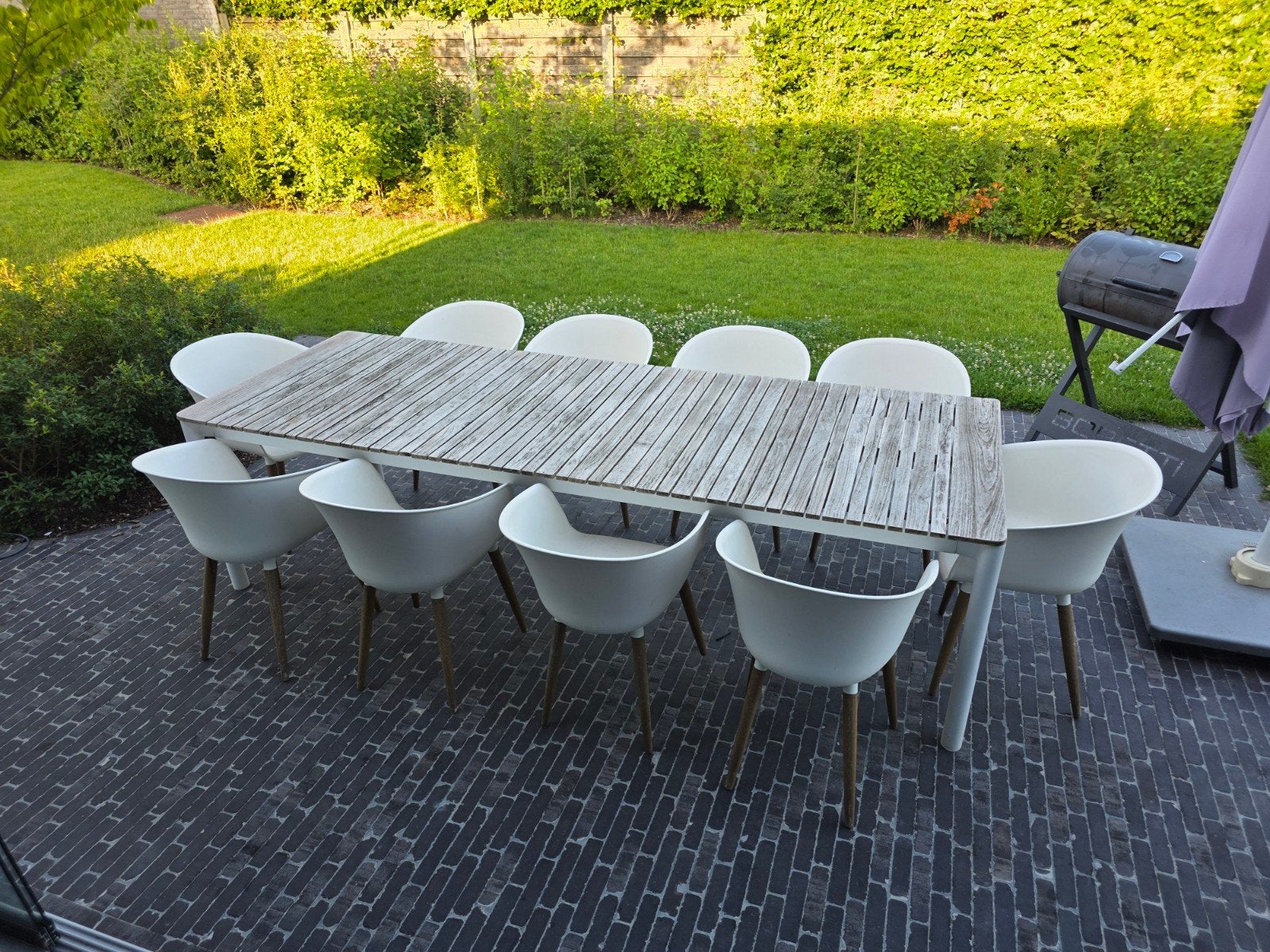 Bristol (Exterioo) Tuinset 280x100 cm + 10 Kuipstoelen, Ophalen, Gebruikt, Meer dan 8 zitplaatsen, Aluminium