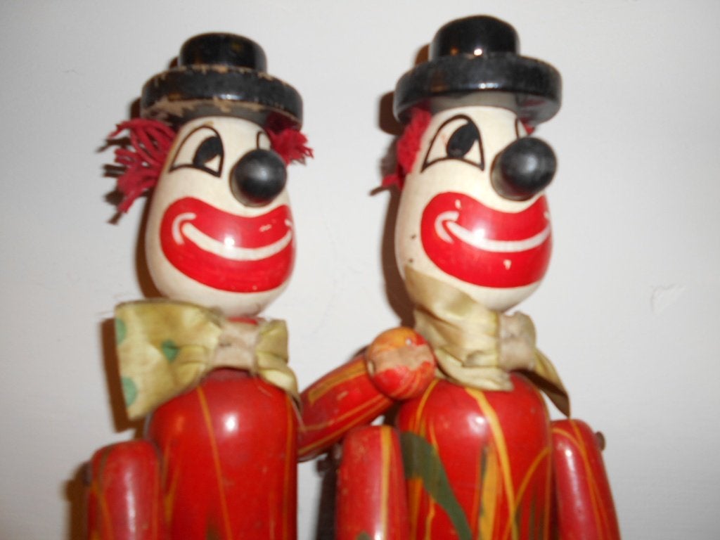 uniek setje twee houten clowns, Ophalen