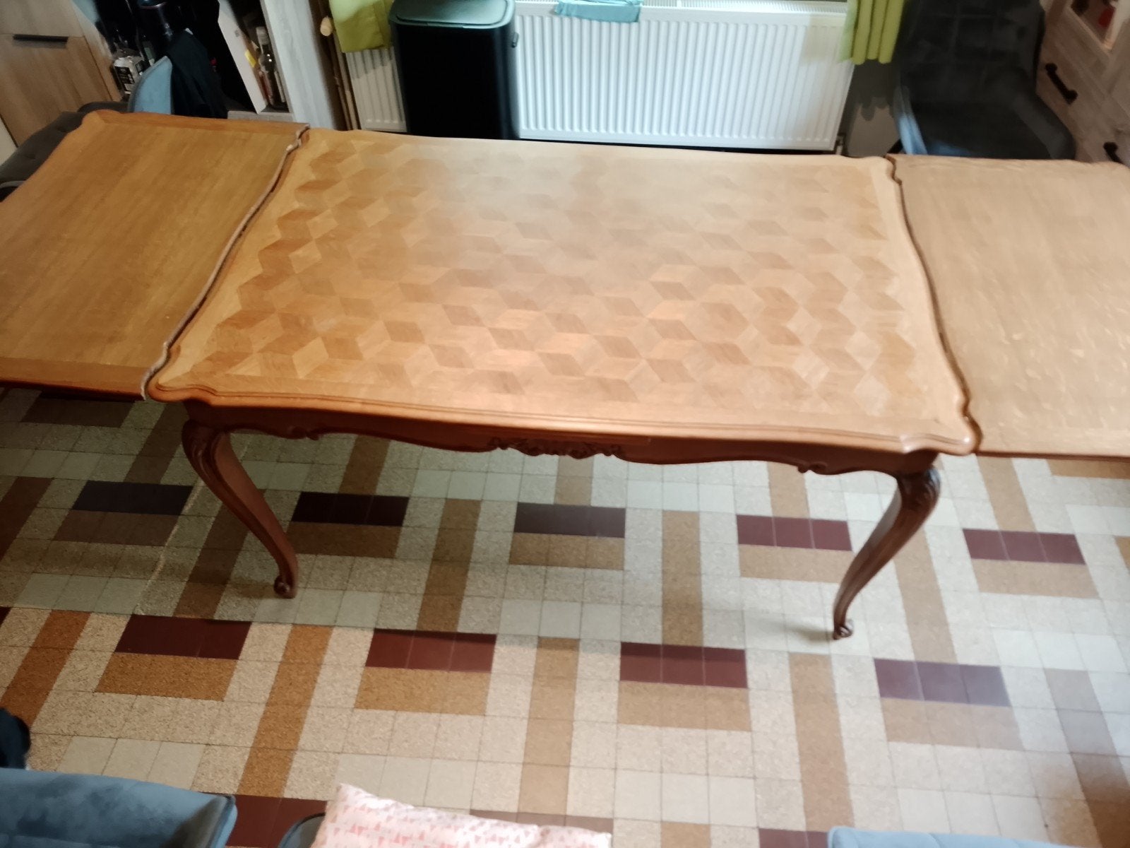 Table de salle à manger en chêne – Marqueterie cubes & Rallo, Enlèvement, Chêne
