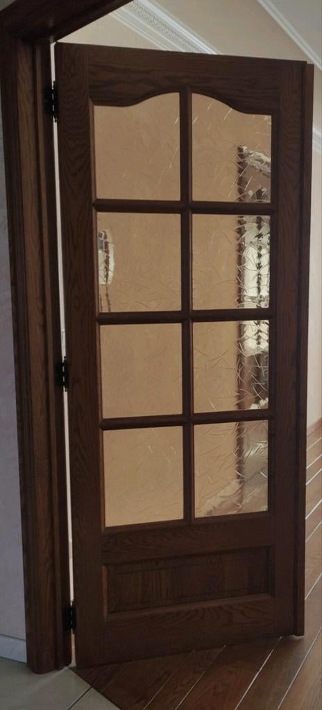 Vol eiken deur met glas, Doe-het-zelf en Bouw, Deuren en Vliegenramen, Ophalen, Glas