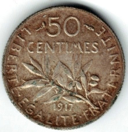 50 centimes 1917 Frankrijk zilver, Postzegels en Munten, Munten | Europa | Niet-Euromunten, Verzenden, Frankrijk, Losse munt, Zilver