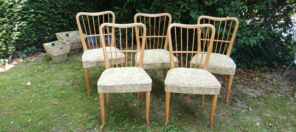 5 chaises de salle à manger en bois, sièges en tissu, Brun, Enlèvement, Bois, Cinq, Six Chaises ou plus