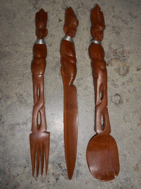 Decoratief houten bestek, Antiek en Kunst, Ophalen of Verzenden, Hout