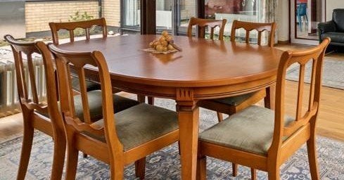 Table à manger + 8 chaises + armoire de style Biedermeier, Maison & Meubles, Enlèvement, Comme neuf, Ovale, Biedermeier