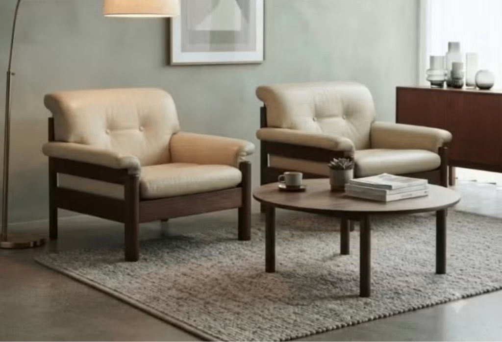 2 x vintage lederen scandinavische zetel, Ophalen, Gebruikt