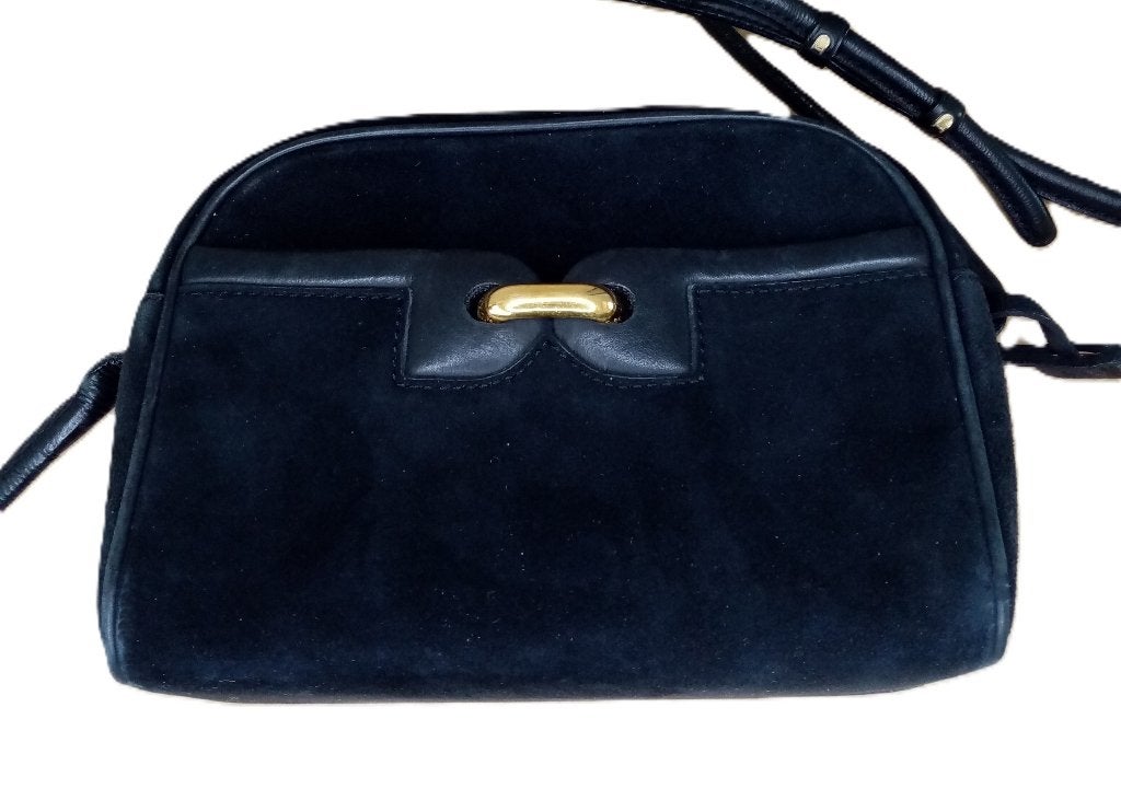 Delvaux vintage crossbody suède zwart als nieuw, Autres marques, Info@floreca.be, Cuir, Enlèvement ou Envoi