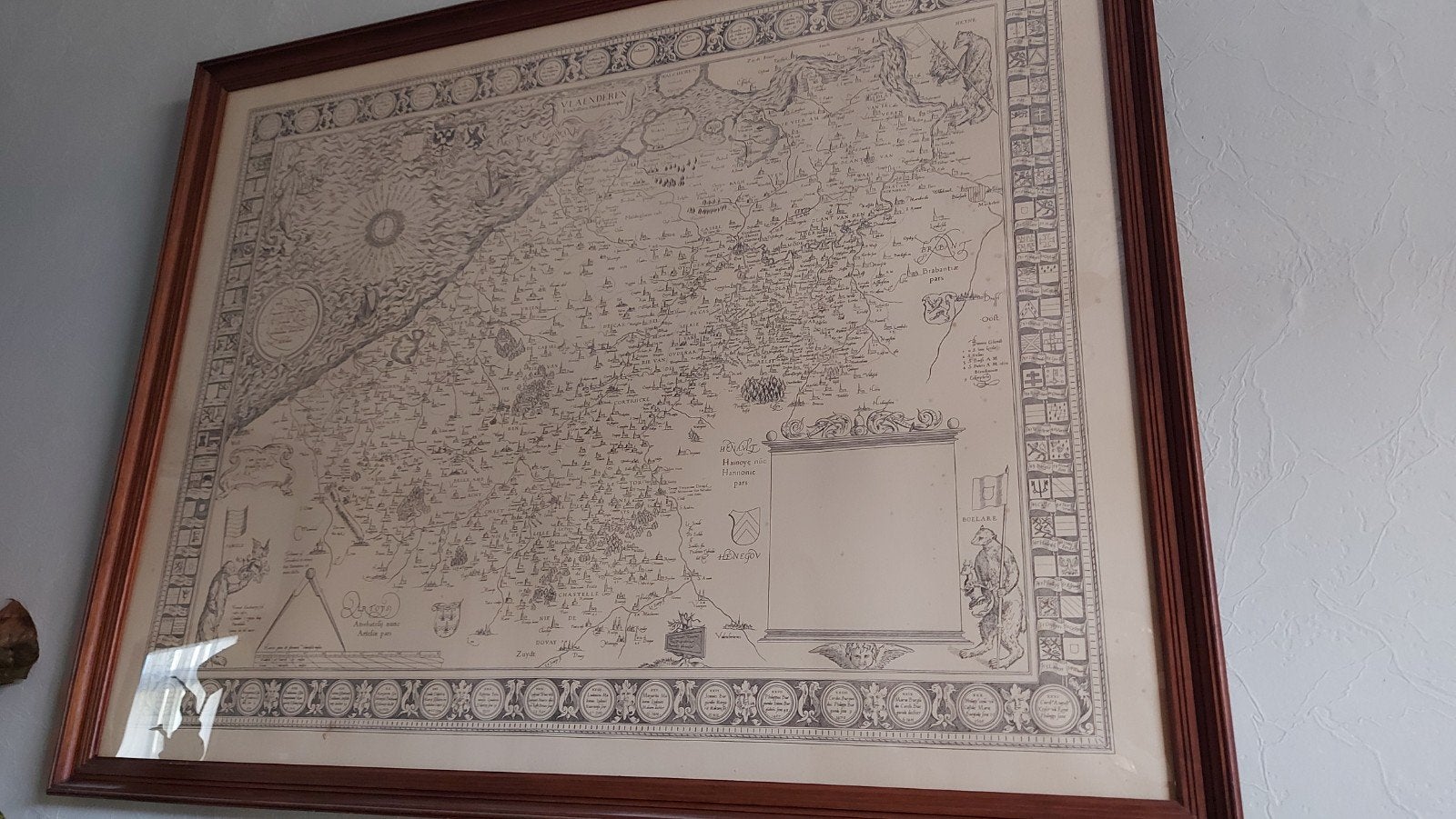 Groot ingekaderd oud plan van West-Vlaanderen, Antiek en Kunst, Ophalen