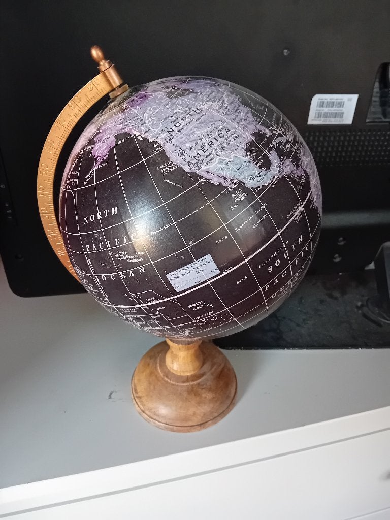 Globe terrestre carte du monde en manguier noir, Maison & Meubles, Vintage, Enlèvement ou Envoi, Comme neuf, Bois