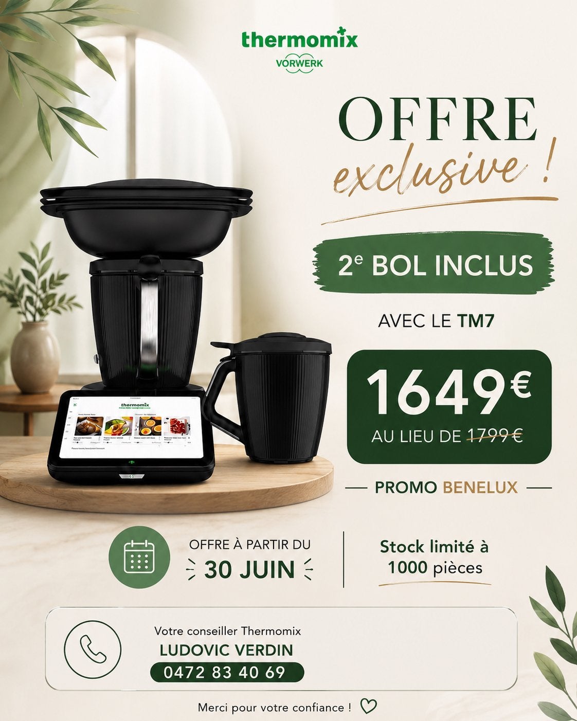 Thermomix tm7, Neuf, Résiste au lave-vaisselle, 3 vitesses ou plus, Envoi