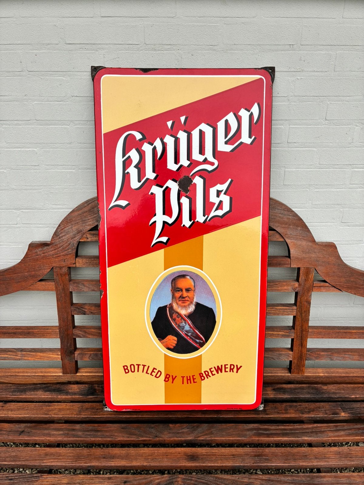 Krüger emaillebord, Verzamelen, Ophalen of Verzenden, Gebruikt, Reclamebord