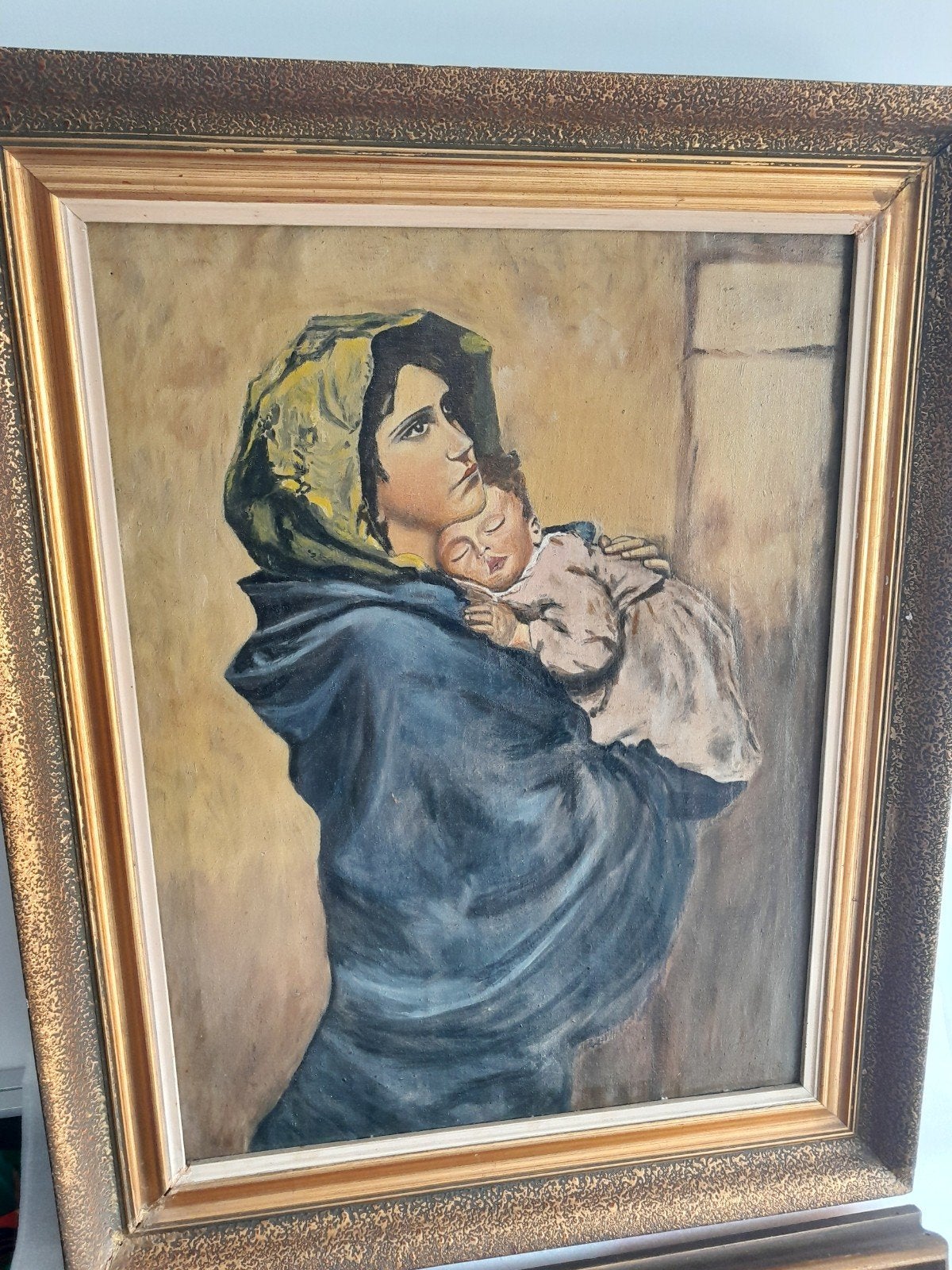 schilderij maria en kind, Antiek en Kunst, Ophalen of Verzenden, Doek
