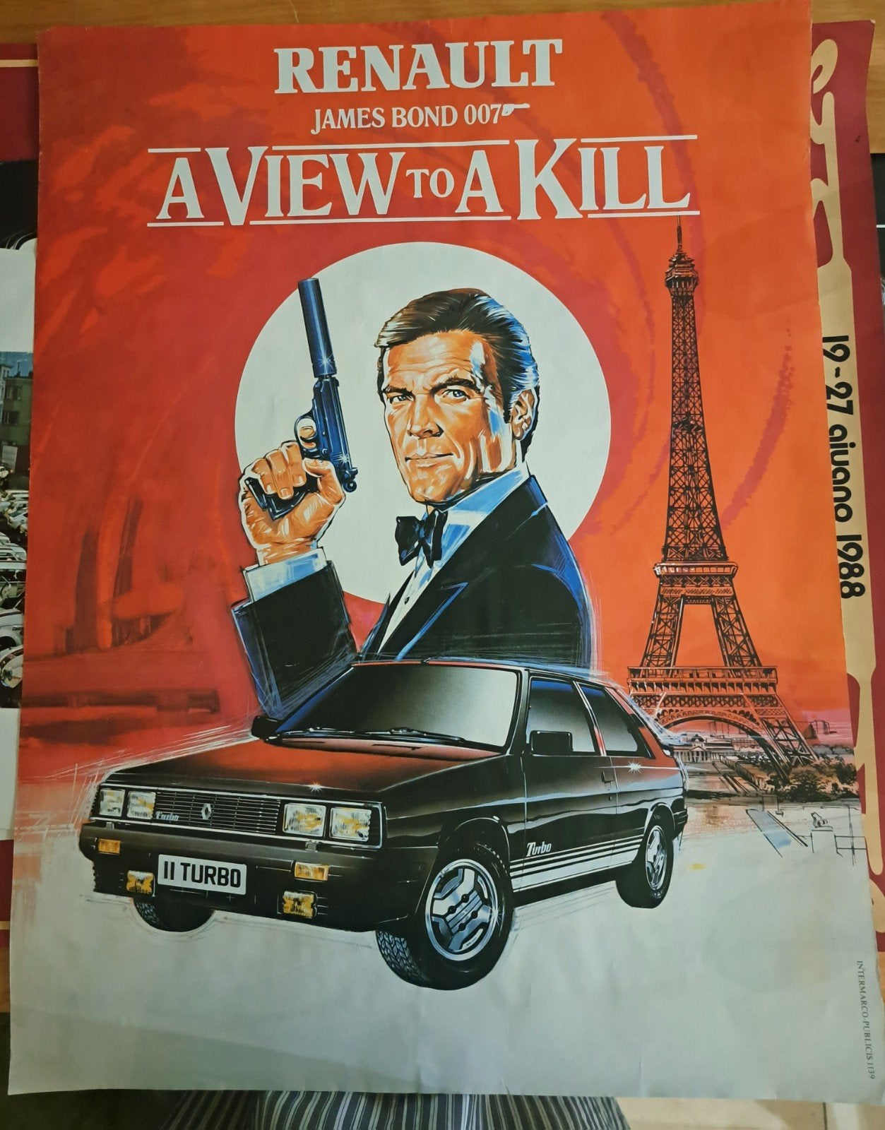 James Bond Renault reclameposter – A View to a Kill (1985) –, Enlèvement ou Envoi, Rectangulaire vertical, A1 jusqu'à A3, Utilisé