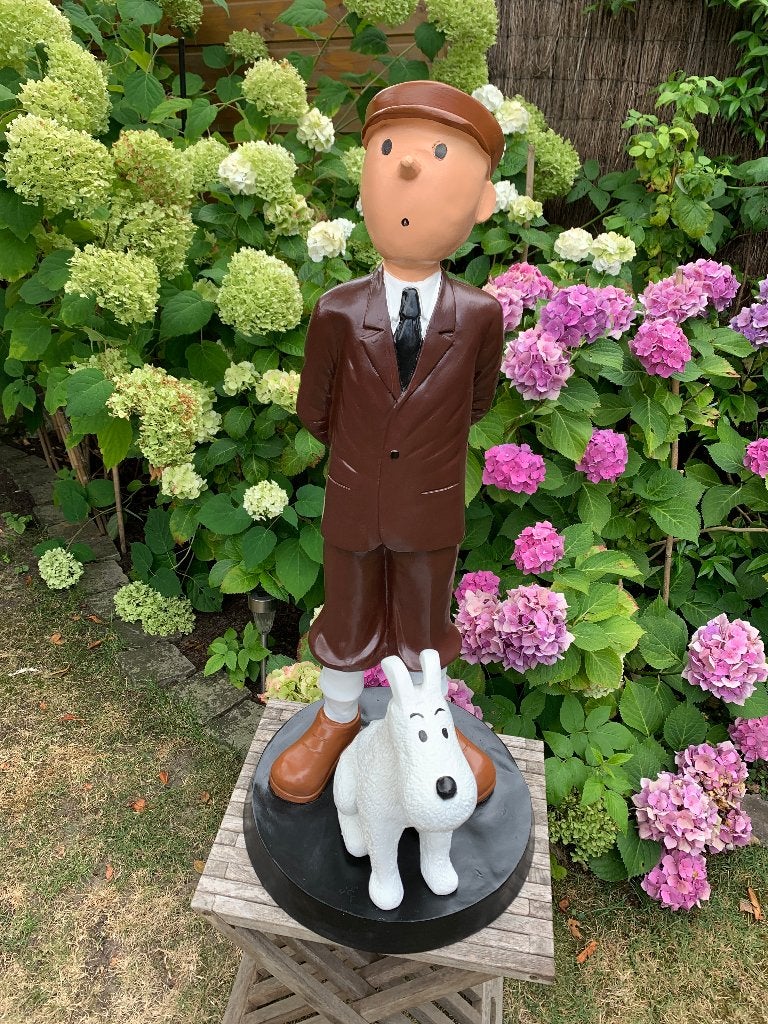 KUIFJE: GROOT BEELD KUIFJE MET BOBBIE, Ophalen, Kuifje, Nieuw, Beeldje of Figuurtje