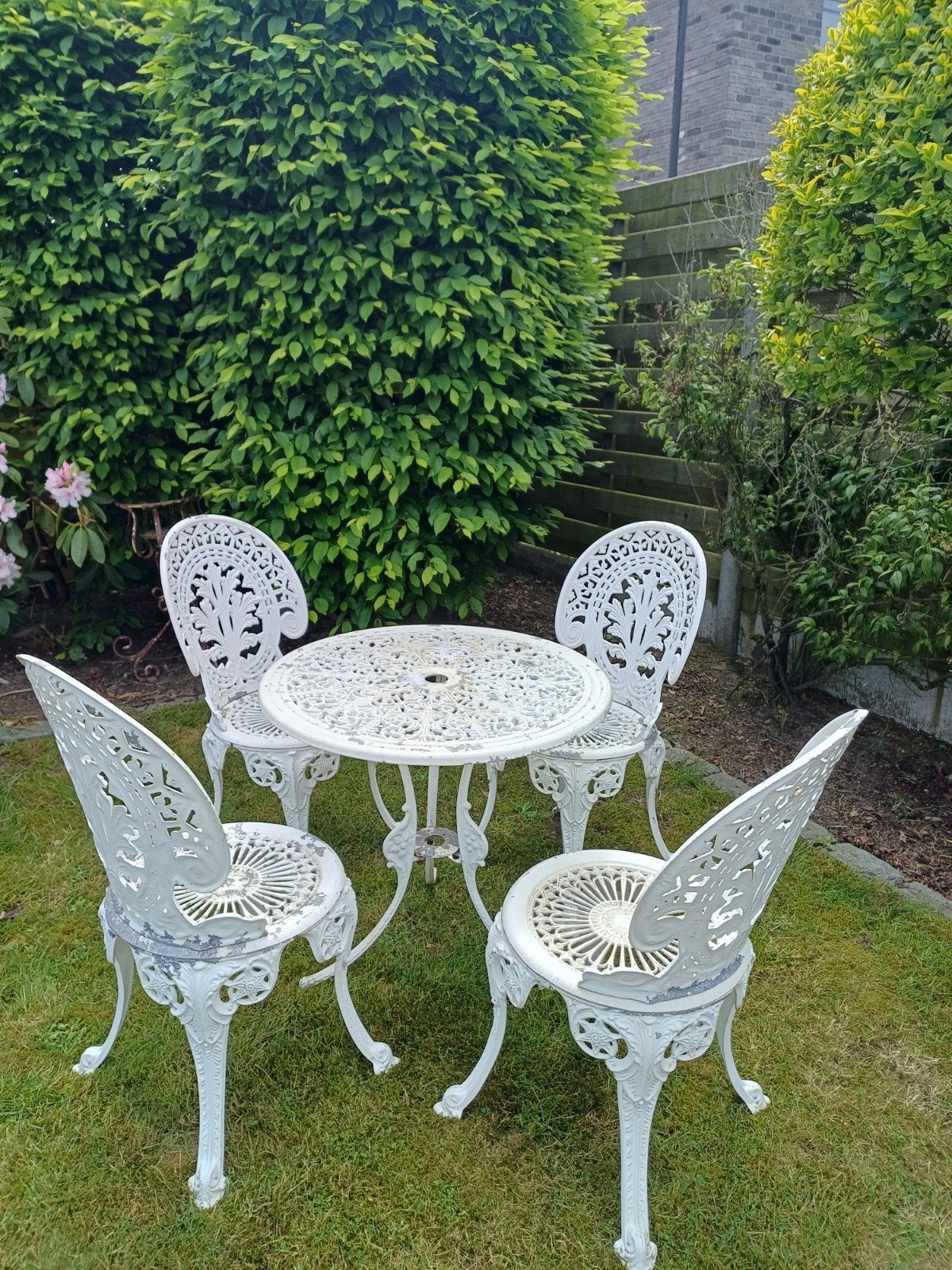 Tuinset mooie tafel met 4 stoelen, Ophalen, Aluminium, Tuinset