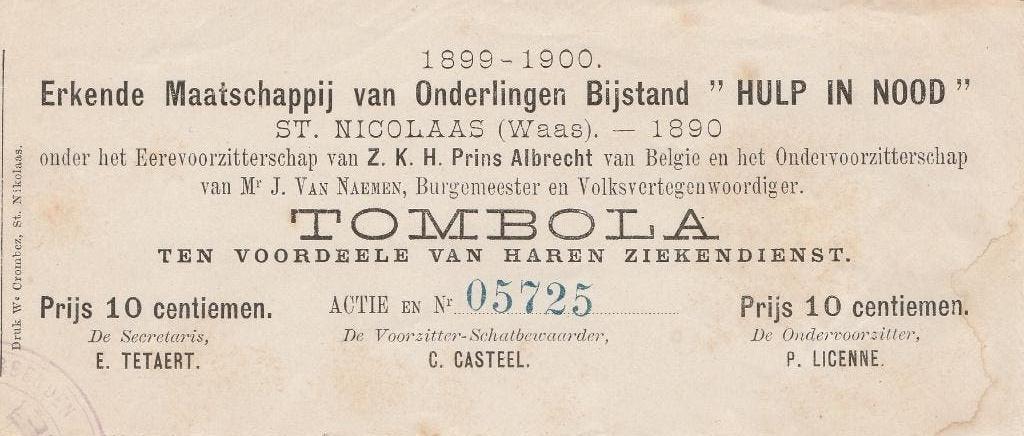 Tombola St.Nicolaas Waas Belgie 1899-1900 10 cents, Ophalen, Gebruikt