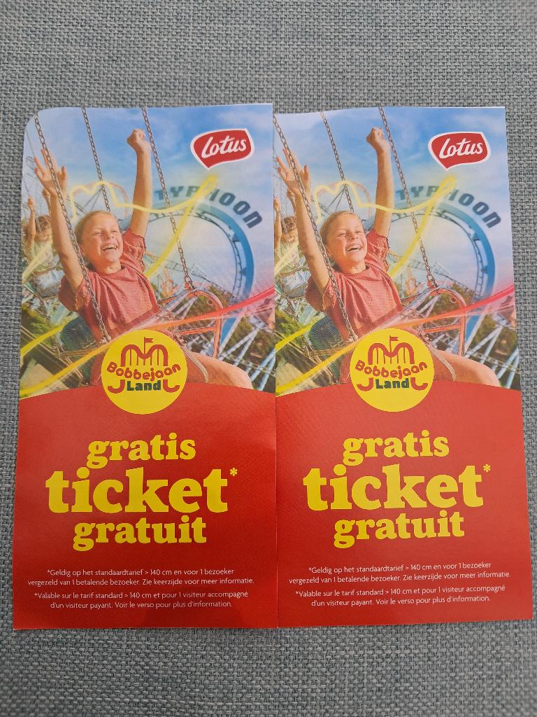 te koop : 2 inkomtickets voor pretpark Bobbejaanland, Tickets en Kaartjes, Recreatie | Pretparken en Attractieparken, Twee personen