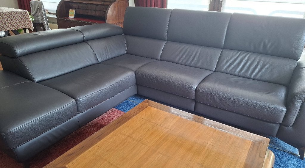 Poltrones bank bruine hoekbank met scharnierende zitting, Huis en Inrichting, Ophalen, Gebruikt, Hoekbank, 200 tot 250 cm